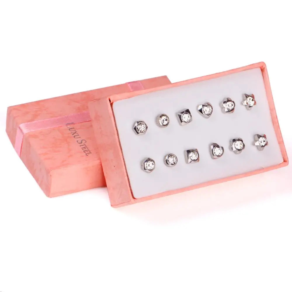 6 Pairs Vintage Stud Earrings Set for Women | Stainless Steel Snowflake Piercing