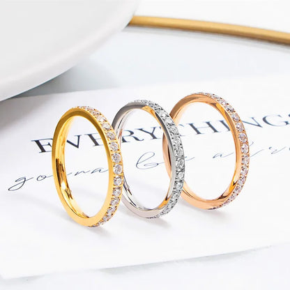 2mm Stainless Steel Stackable CZ Eternity Ring Wedding Band for Women Girl Size 5-10