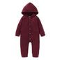 Newborn Clothing Solid Long Sleeve Hooded Button Pockets Romper Winter Warm Jumpsuit for Girls and Boys