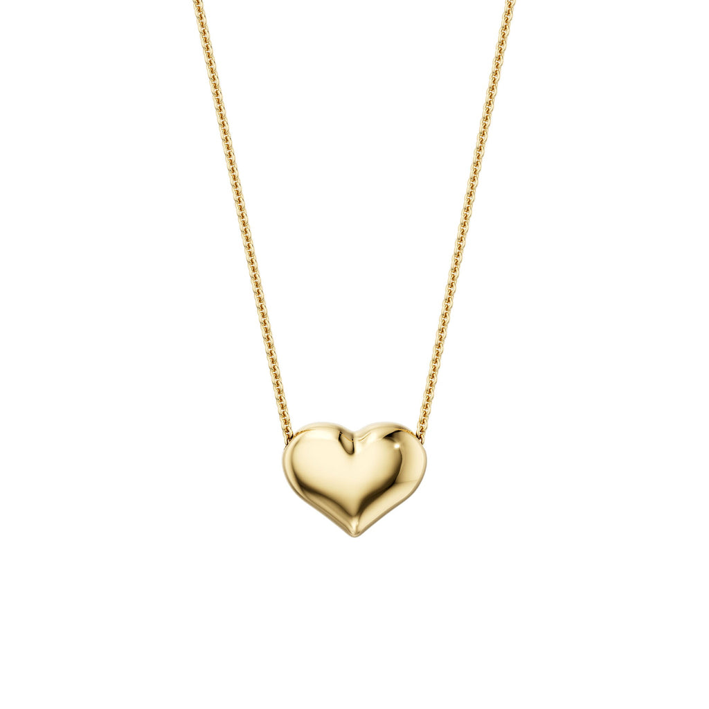 Floating Puff Heart Pendant Necklace 14K Yellow Gold on Box Chain Italy UNICORNJ 16"