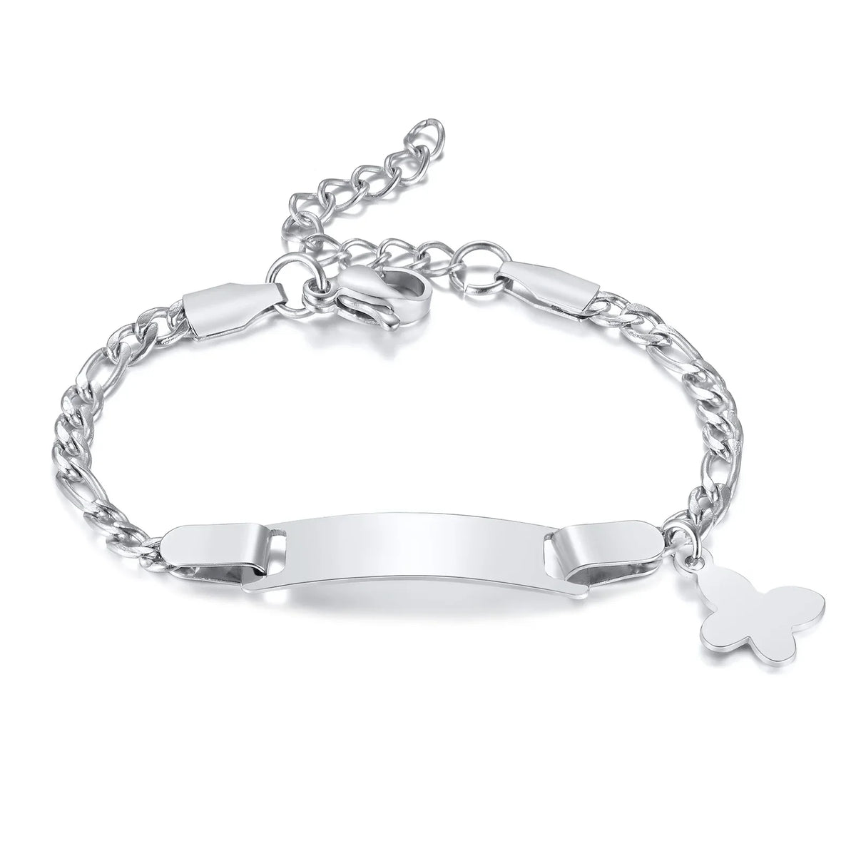 Persoanlized Custom Name Heart Bracelet,Stainless Steel Figaro Chain Link Adjustable,Engraved Gift for Boy Girl