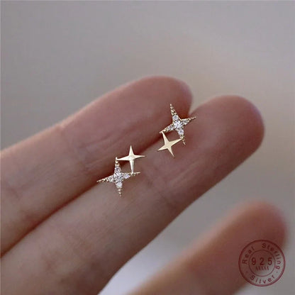 925 Sterling Silver Micro Inlaid Crystal Star Earrings | 14k Gold Plated Stud Earrings for Women