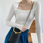 Long Sleeve Tops Women Candy Color Fake Two Piece Skinny T-shirts Female