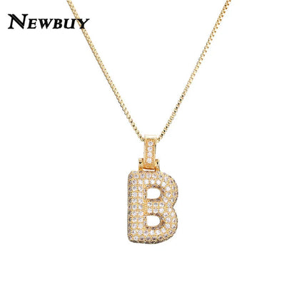 NEWBUY CZ Zirconia Crystal 26 A-Z Letters Pendant Necklace For Men Women Punk Initials Name Necklace Fashion Hip Hop Jewelry