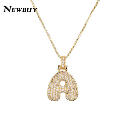 NEWBUY CZ Zirconia Crystal 26 A-Z Letters Pendant Necklace For Men Women Punk Initials Name Necklace Fashion Hip Hop Jewelry