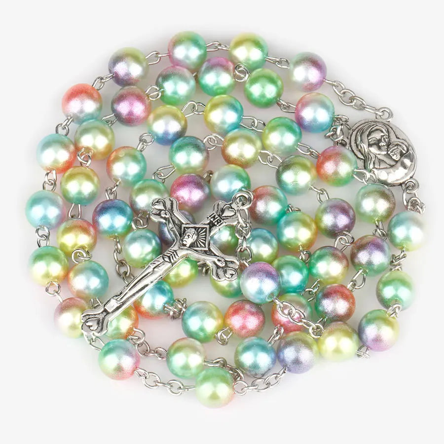 12 colors Religion Rosary necklace For Women Christian Virgin Mary Jesus Cross pendant Long beads chains Fashion Jewelry Gift