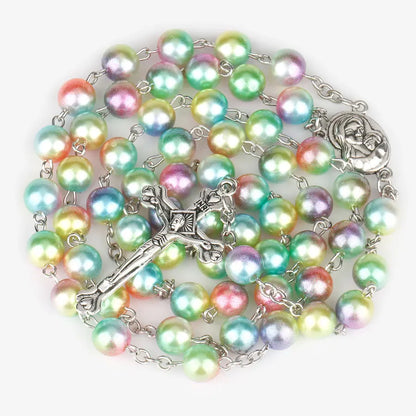 12 colors Religion Rosary necklace For Women Christian Virgin Mary Jesus Cross pendant Long beads chains Fashion Jewelry Gift