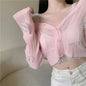 Butterfly Knit Cardigans Women V-Neck Crop Tops Ladies Summer Thin Long Sleeved