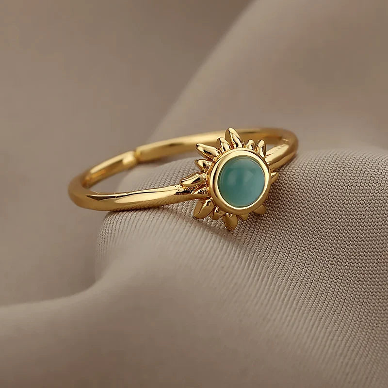Stainless Steel Opal Finger Rings For Women Fashion Adjustable Couple Geometric Ring Handmade Aesthetic Jewelry Gift Anillos