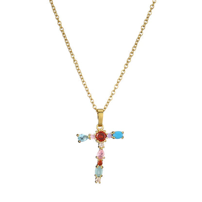 2024 New Hot Colourful Crystal AAA CZ 26 Capital Letters Pendant Necklace For Women Girl Gold Color Copper Initial Name Jewelry