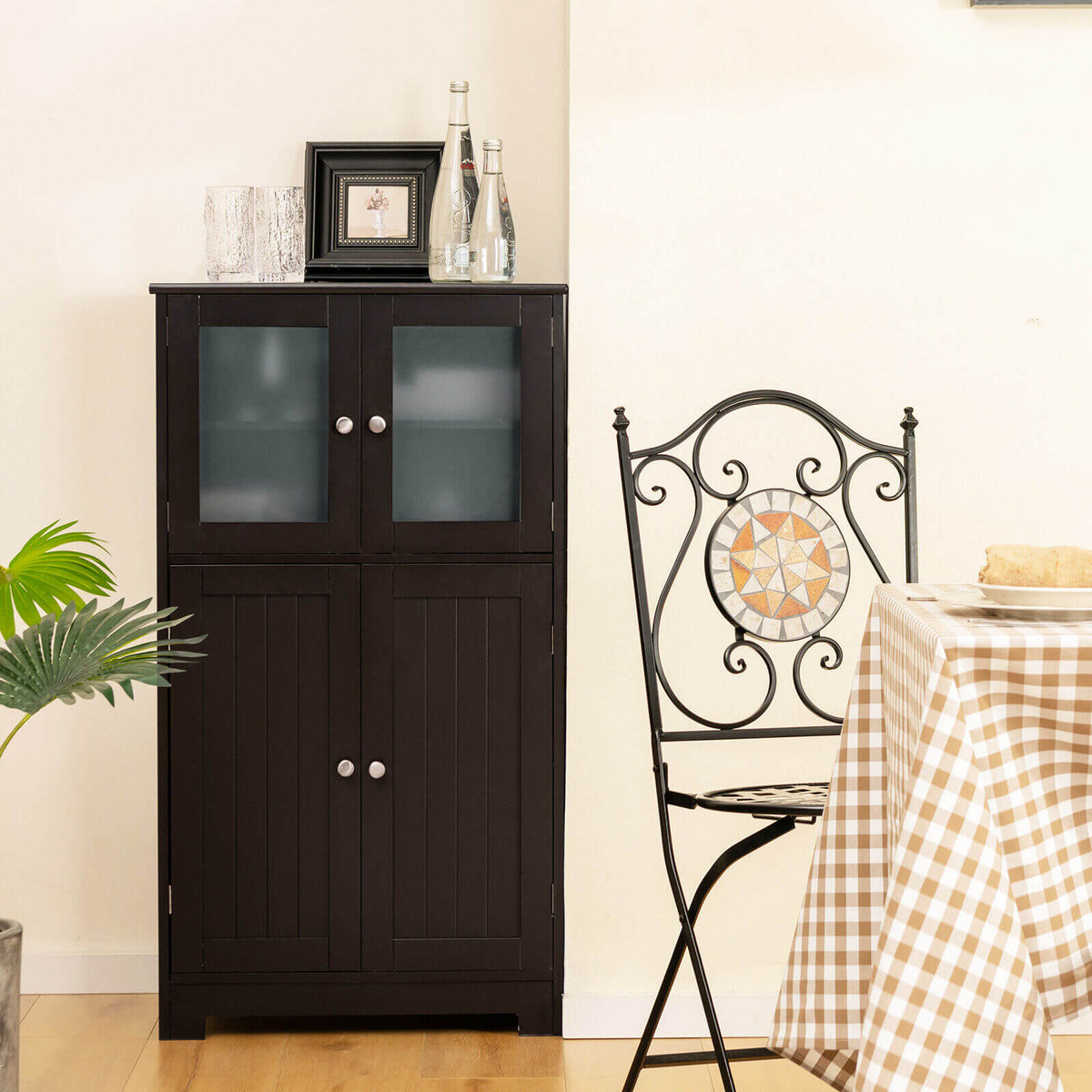 Bathroom Floor Storage Locker Kitchen Cabinet with Doors and Adjustable Shelf