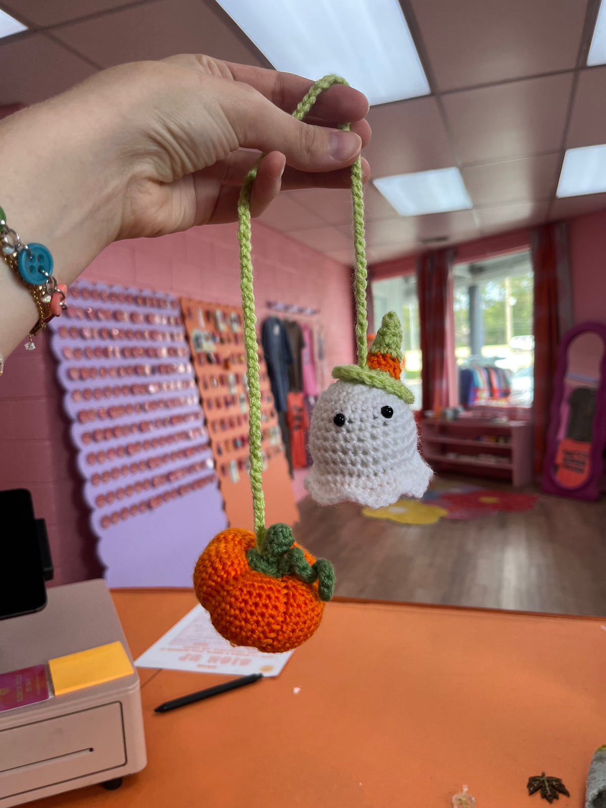 Spooky Crocheted Car Mirror Accessory