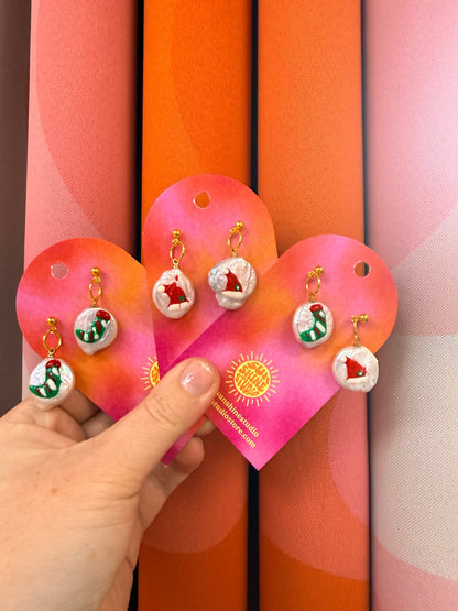 Holiday Hand-Painted Pearl Earrings