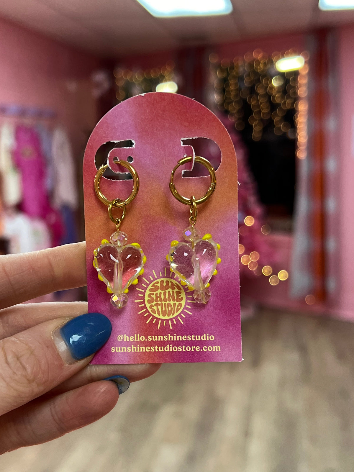 Chunky Glass Heart Charm Earrings