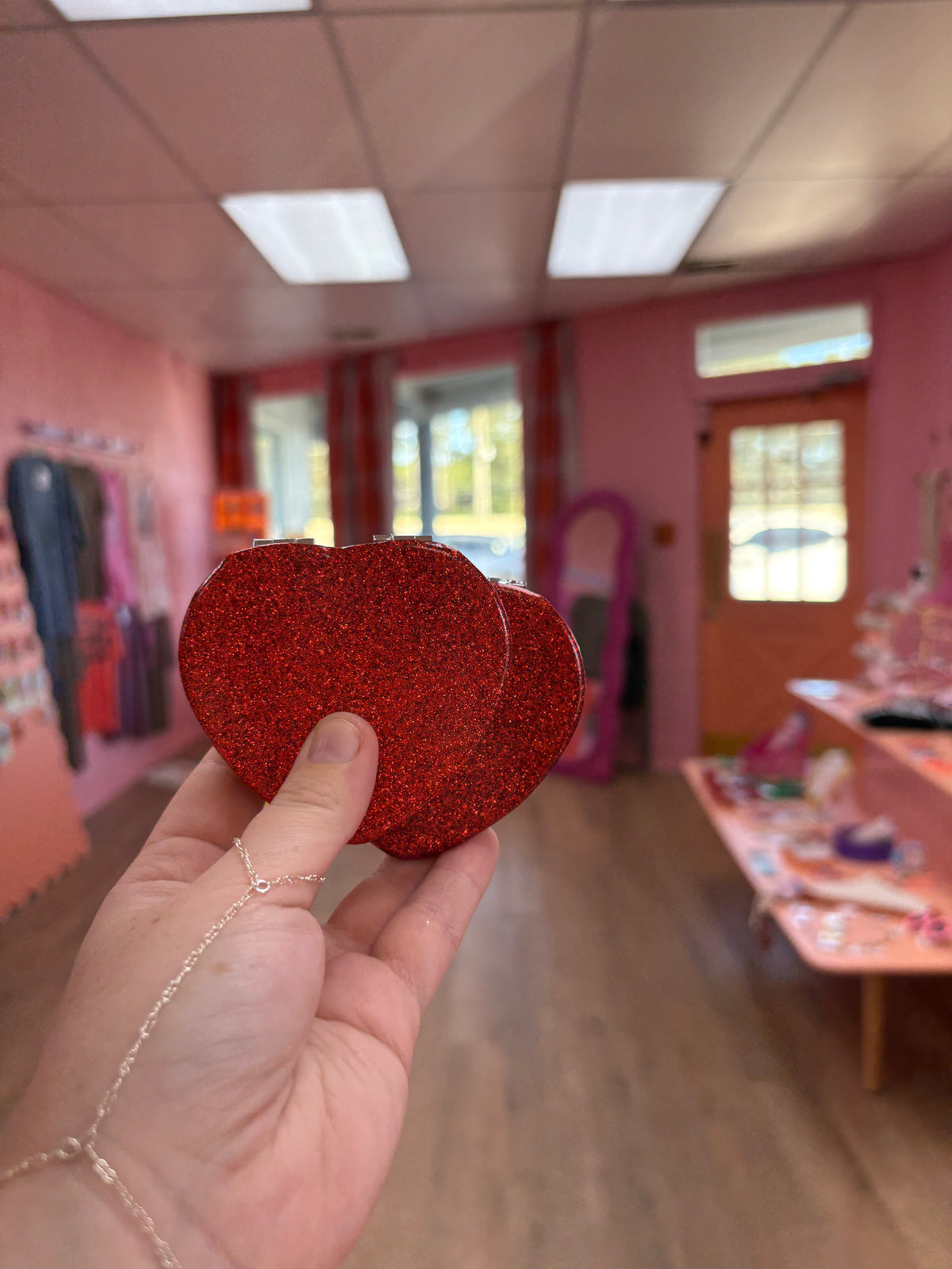 Sparkling Heart Travel Mirror