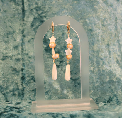 Star Pearl Charm Earrings