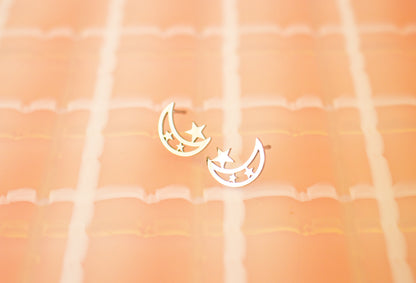 Tiny Moon and Star Stud Earrings