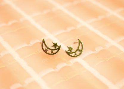 Tiny Moon and Star Stud Earrings