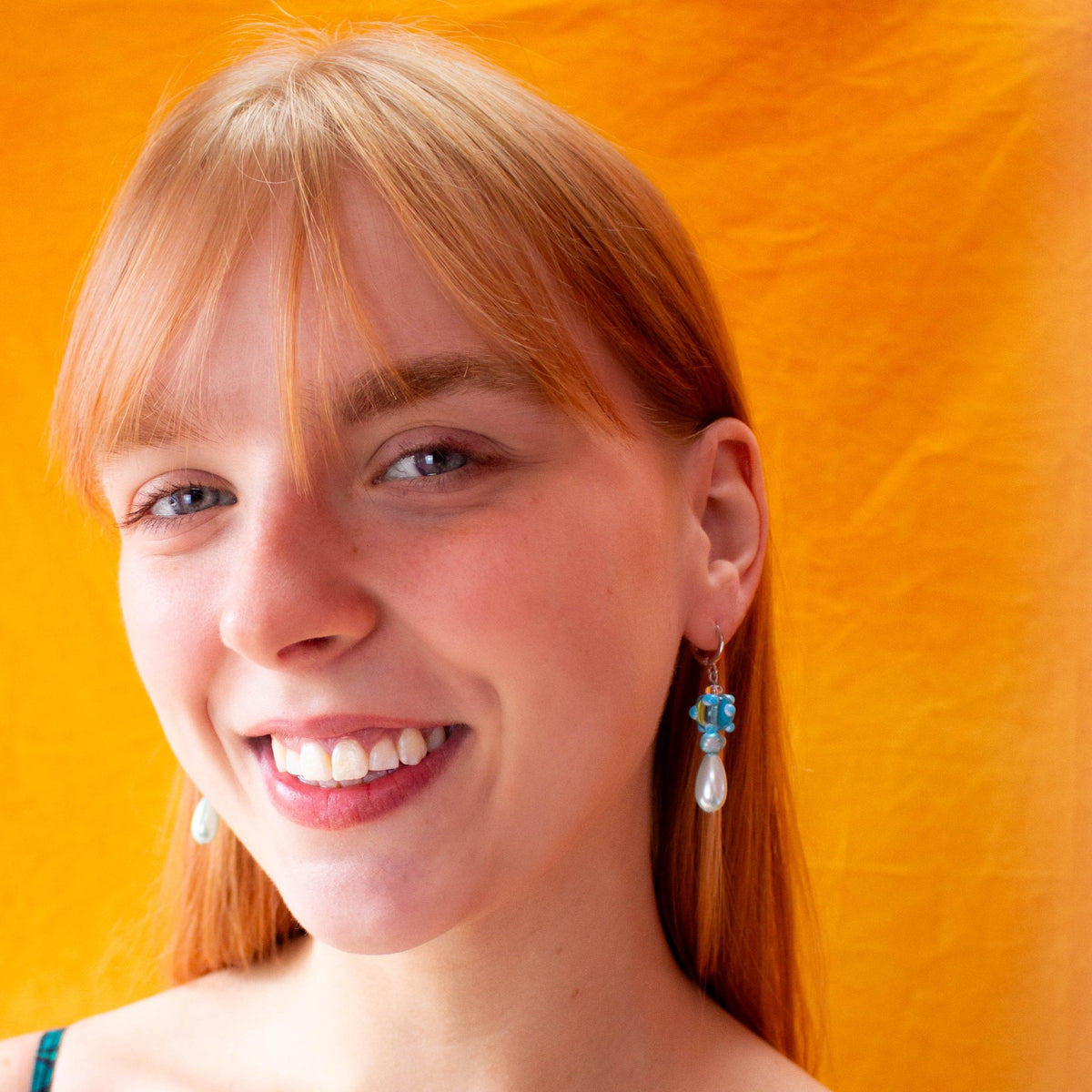 Glass Beaded Funky Chunky Blue Drop Earrings