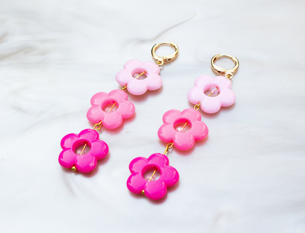 Raspberry Flower Dangle Earrings