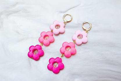Raspberry Flower Dangle Earrings