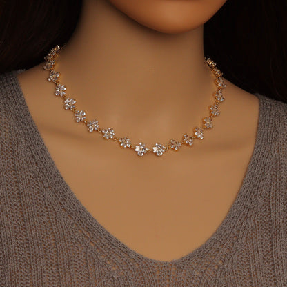 Crystal Flower Link Gold Necklace/Bracelet, Sku#LD417