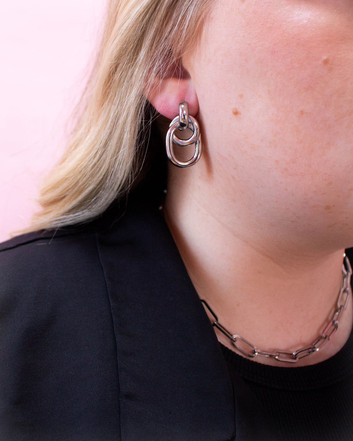 Titanium Layered Ring Statement Earrings