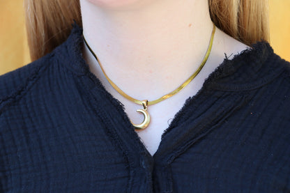 Titanium Moon Charm Necklace