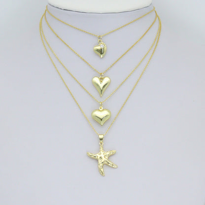 Gold Puffy Star Heart Passport Starfish Sun Charm Pendant,Sku#LD740