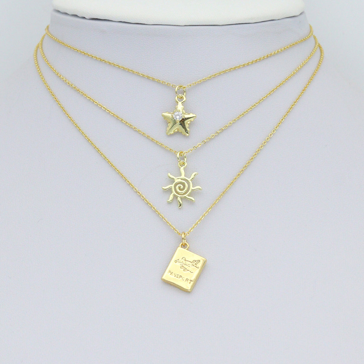 Gold Puffy Star Heart Passport Starfish Sun Charm Pendant,Sku#LD740