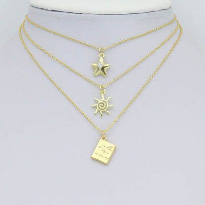 Gold Puffy Star Heart Passport Starfish Sun Charm Pendant,Sku#LD740