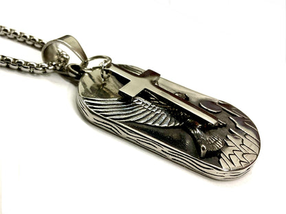 Western Mountain Eagle Dog Tag and Cross Necklace