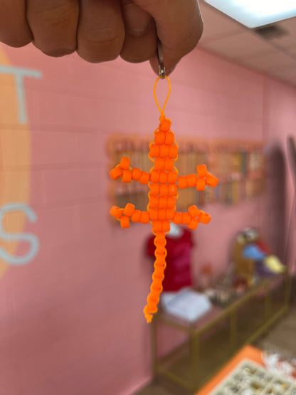 Neon Gecko Beaded Keychain