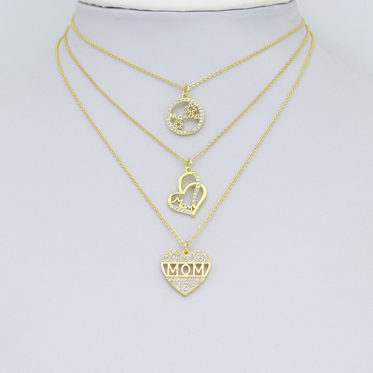 Clear CZ Gold Silver Round Heart Mother Day Charm Pendant,Sku#A498