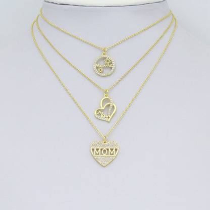 Clear CZ Gold Silver Round Heart Mother Day Charm Pendant,Sku#A498