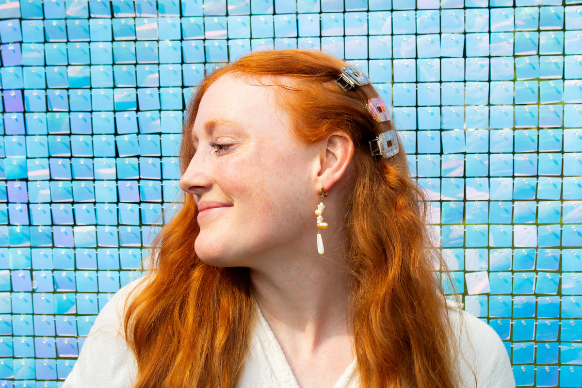 Star Pearl Charm Earrings