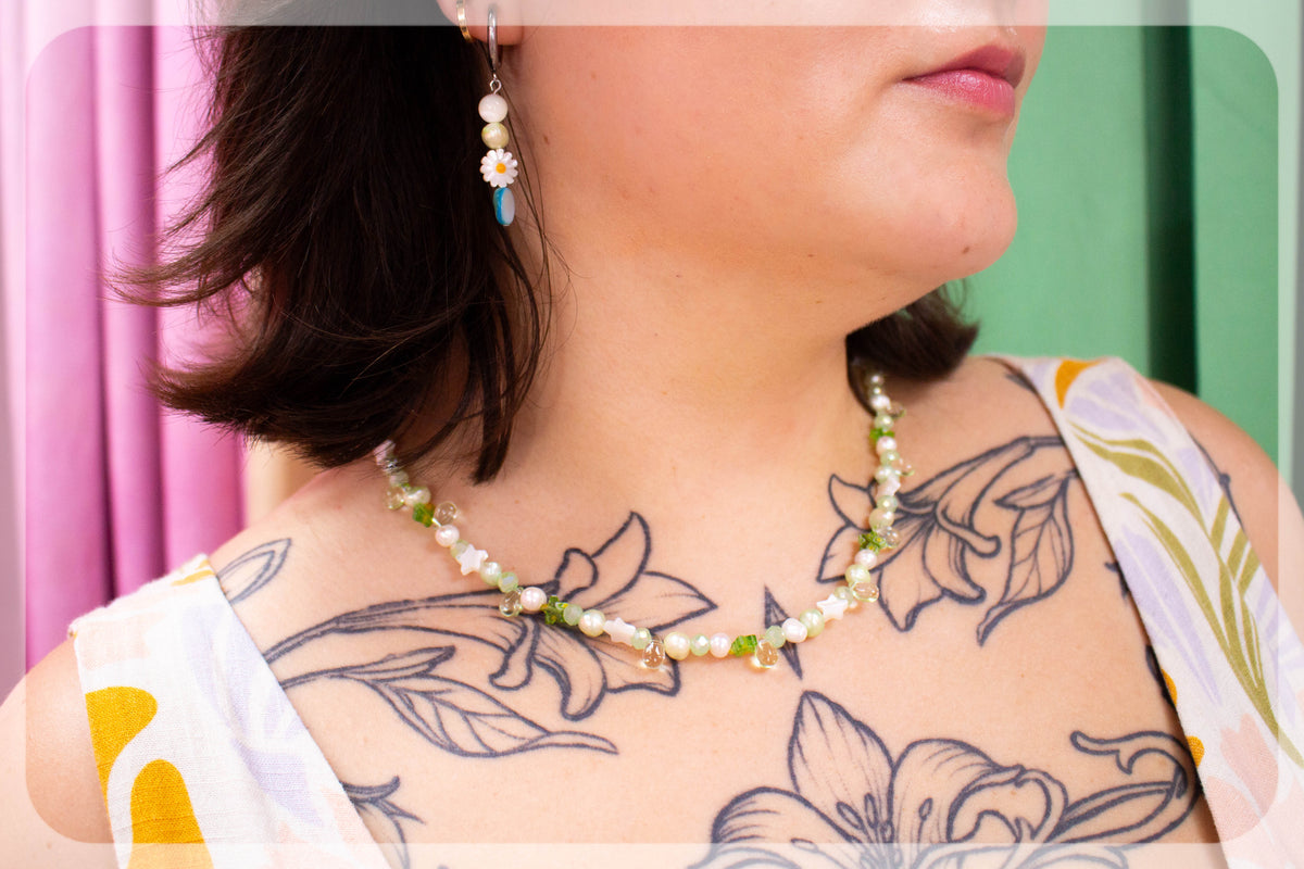 Starry Ocean - Green Beaded Necklace