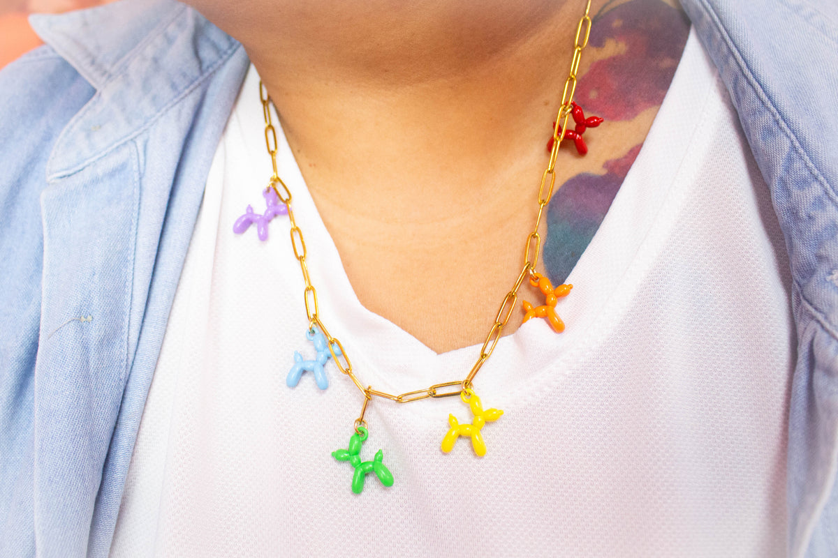 Rainbow Balloon Animal Titanium Necklace