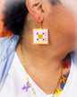 Crafty Quilt Squares Rainbow Dangle Earrings