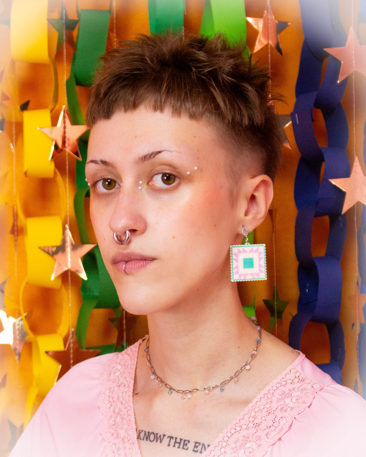 Crafty Quilt Squares Rainbow Dangle Earrings