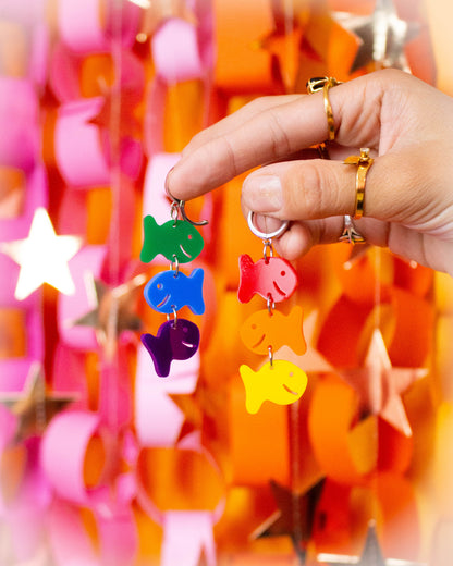 Rainbow Cracker Fish Dangle Earrings