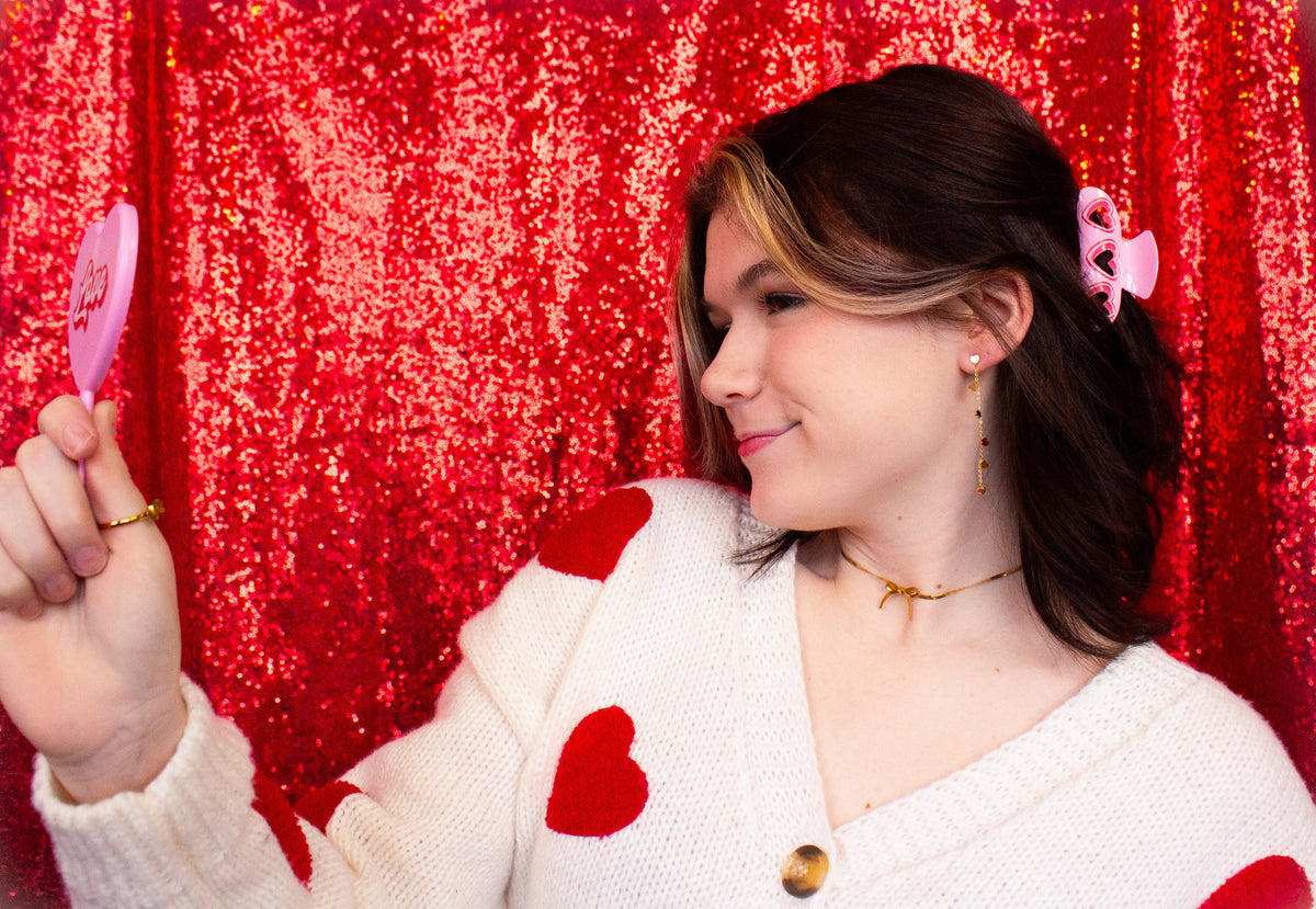 Single Thread of Gold Tied me to You-Heart Chain Earrings