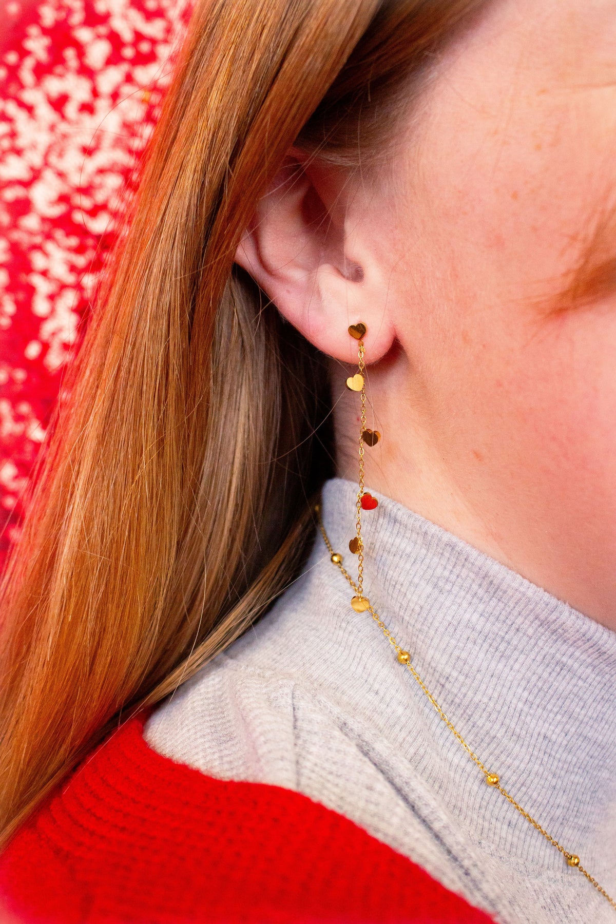 Single Thread of Gold Tied me to You-Heart Chain Earrings