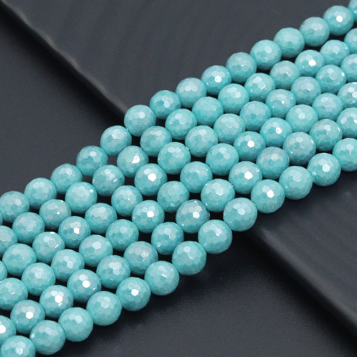 Mystic Silverite Plated Faceted Emerald Jade beads, U343