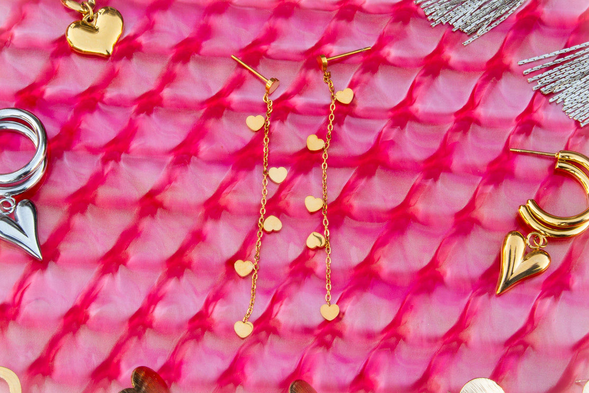 Single Thread of Gold Tied me to You-Heart Chain Earrings