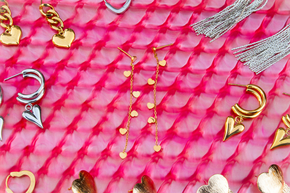 Single Thread of Gold Tied me to You-Heart Chain Earrings