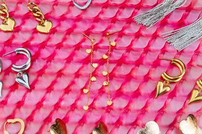 Single Thread of Gold Tied me to You-Heart Chain Earrings