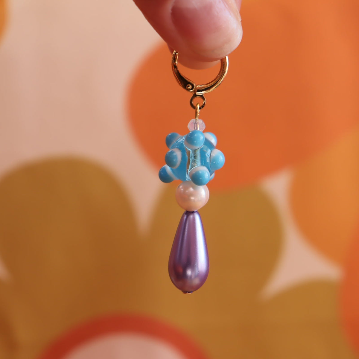 Glass Beaded Funky Chunky Blue Drop Earrings