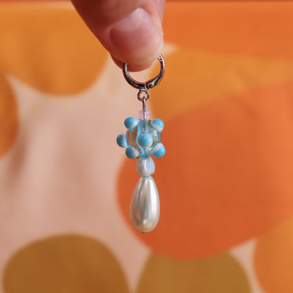 Glass Beaded Funky Chunky Blue Drop Earrings