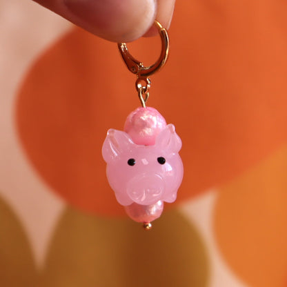 Glass Beaded Precious Pink Pig Earrings